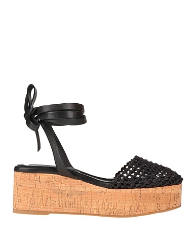 EQUITARE Mules and clogs Black Natural raffia, Soft Leather