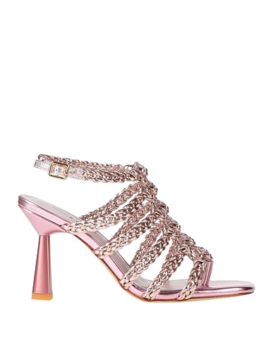 EMANUÉLLE VEE Sandali Oro rosa Pelle, Fibre tessili