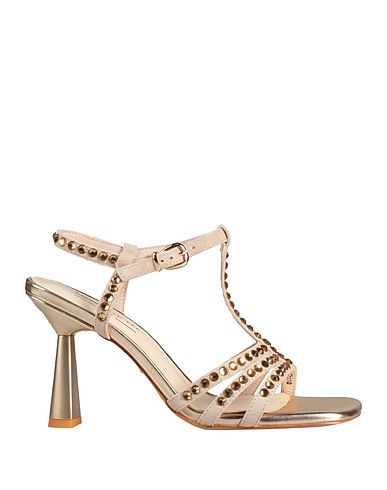 EMANUÉLLE VEE Sandals Beige Leather, Textile fibres