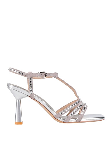 EMANUÉLLE VEE Sandals Grey Leather, Textile fibres