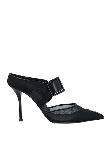 MCQUEEN Mules and clogs Black Leather, Textile fibers