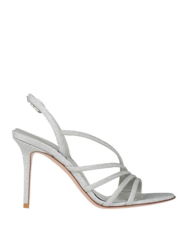 LE SILLA Sandals Silver Leather, Textile fibres