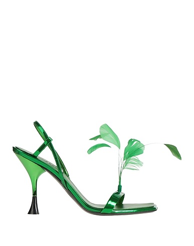 3JUIN Sandals Green Leather, Feather
