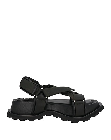 JIL SANDER Sandali Verde scuro Fibre tessili, Pelle