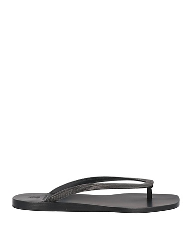 BRUNELLO CUCINELLI Flip flops Black Leather, Textile fibers