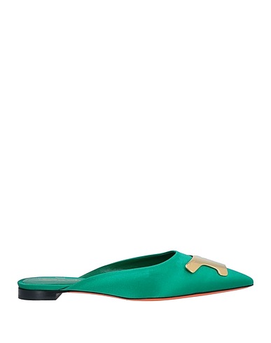 SANTONI Mules and clogs Emerald green Textile fibres