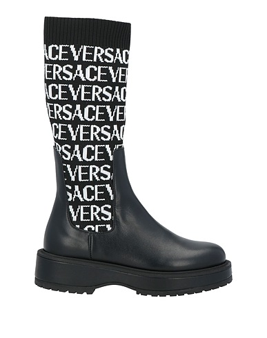VERSACE YOUNG Boots Black Leather, Textile fibres