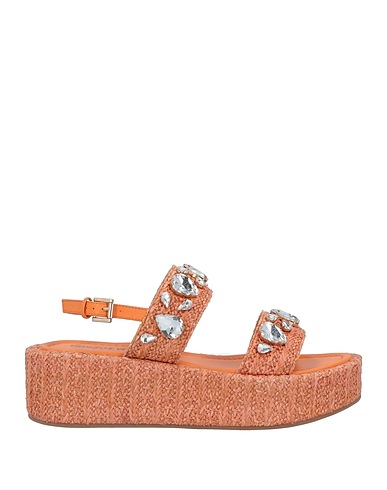 EMANUÉLLE VEE Espadrilles Orange Naturbast, Leder