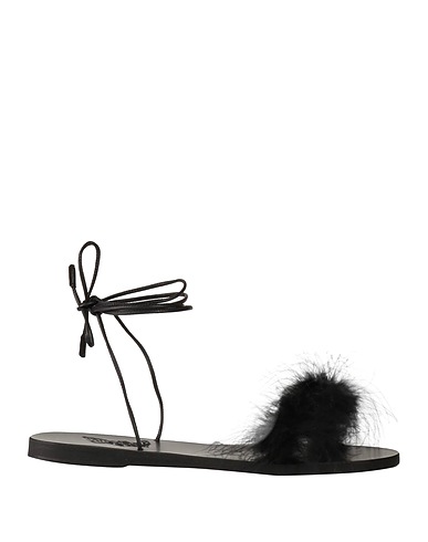 ANCIENT GREEK SANDALS Sandali Nero Pelle, Piume di Marabù
