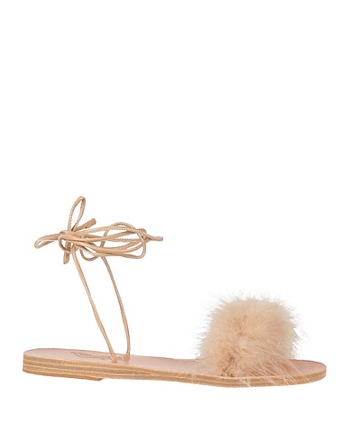 ANCIENT GREEK SANDALS Sandali Beige Pelle, Piume di Marabù