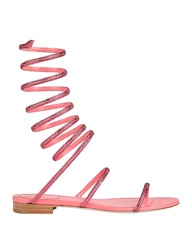 RENE' CAOVILLA Sandals Coral Leather, Textile fibres