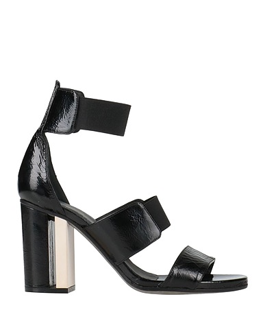 STEPHEN VENEZIA Sandals Black Leather, Elastic fibres