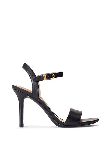 LAUREN RALPH LAUREN Sandals GWEN BURNISHED LEATHER SANDAL
 Black 100% Leather