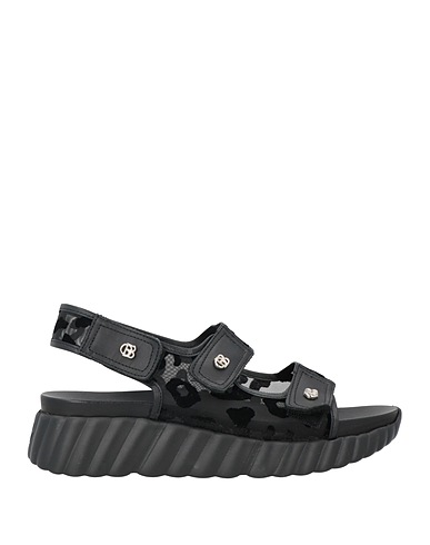 BALDININI Sandals Black Calfskin, Textile fibers