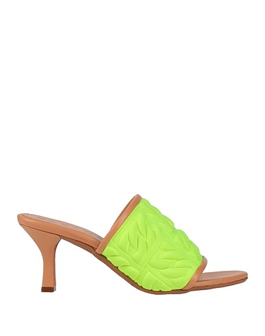 CASADEI Sandales Vert lime Cuir, Fibres textiles