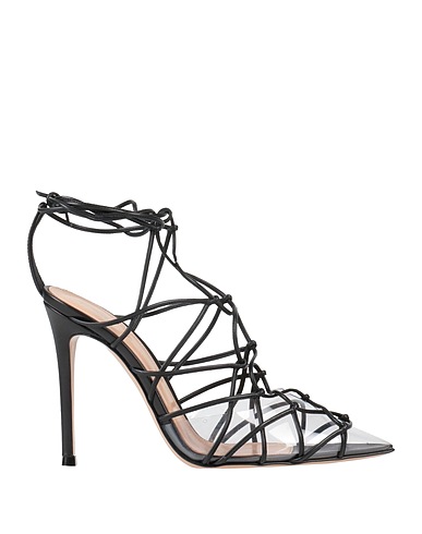 GIANVITO ROSSI Court Black Leather, Textile fibres
