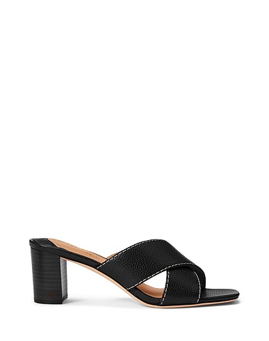 LAUREN RALPH LAUREN Sandals  FREDDI TUMBLED LEATHER SANDAL 
 Black 100% Leather