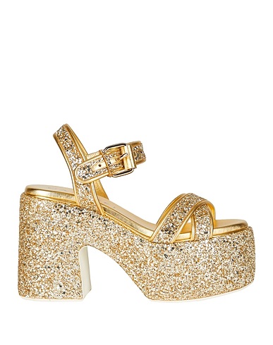 CASADEI Sandals Gold Textile fibres, Leather