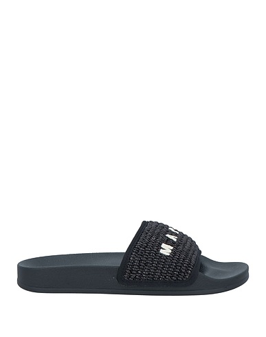 MARNI Sandals Black Textile fibres, Natural raffia