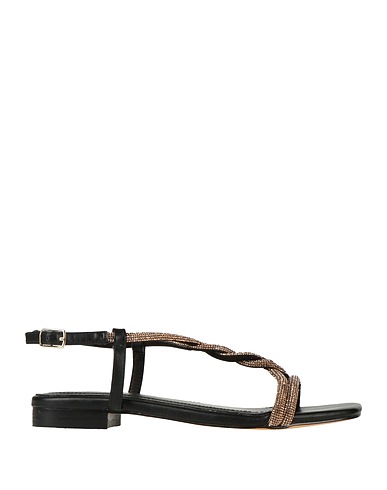 BIBI LOU Sandals Black Leather, Textile fibers