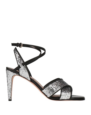 RED(V) Sandals Silver Leather, Textile fibres