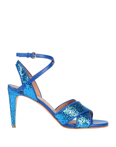 RED(V) Sandals Bright blue Leather, Textile fibres