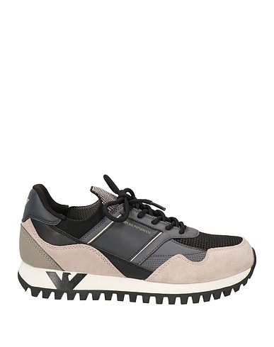 EMPORIO ARMANI Sneakers Black Leather, Textile fibres, Synthetisches Material