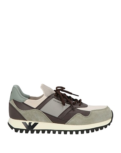 EMPORIO ARMANI Sneakers Sage green Leather, Textile fibers, Synthetisches Material