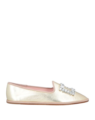 ROGER VIVIER Loafers Gold Leather, Textile fibers