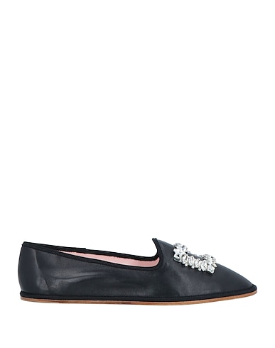 ROGER VIVIER Loafers Black Leather, Textile fibres