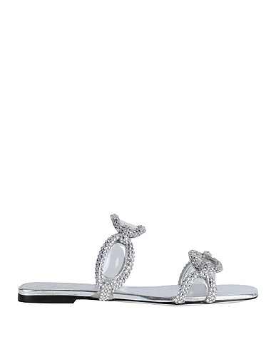 VALENTINO GARAVANI Sandals Silver Leather, Plastic, Textile fibres