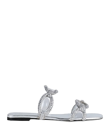 VALENTINO GARAVANI Sandals ARGENTO Leather, Plastic, Textile fibers