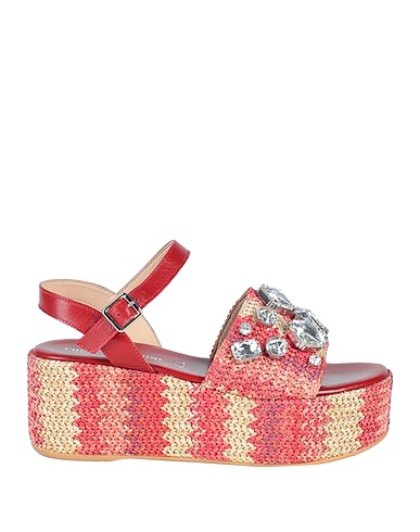 PASQUINI Espadrilles Brick red Natural raffia, Leather