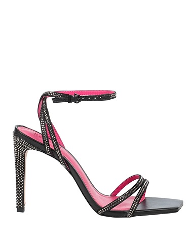 SCHUTZ Sandals Black Leather, Textile fibres