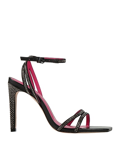 SCHUTZ Sandals Black Leather, Textile fibers