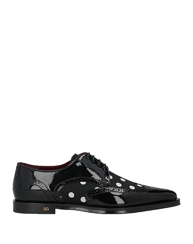 DOLCE&GABBANA Laced shoes Black Leather, Textile fibers