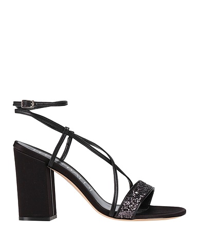 LELLA BALDI Sandals Black Leather, Textile fibers