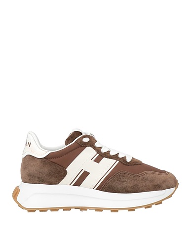 HOGAN Sneakers Brown Leather, Textile fibres