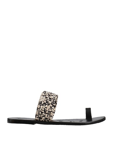 MANEBÍ Flip flops Black Leather, Natural raffia