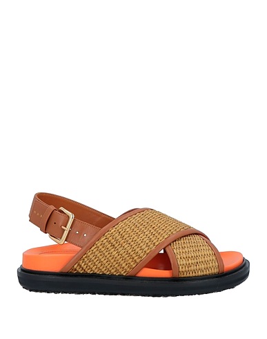 MARNI Sandals Camel Leather, Textile fibres