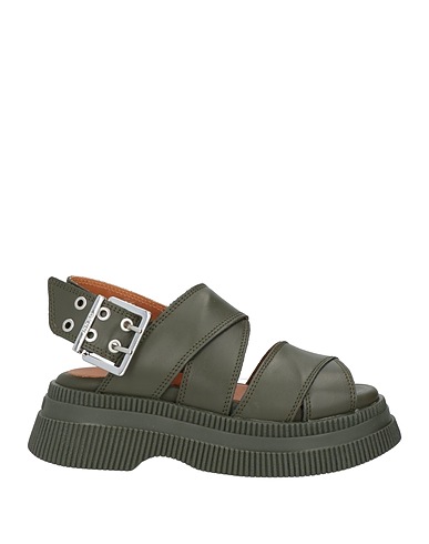 GANNI Sandals Military green Leather