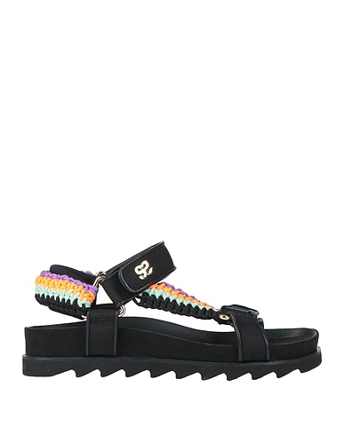 SANDRO Sandals Black Leather, Textile fibres
