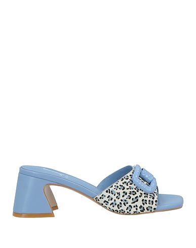 JEANNOT Sandals Sky blue Leather, Metal