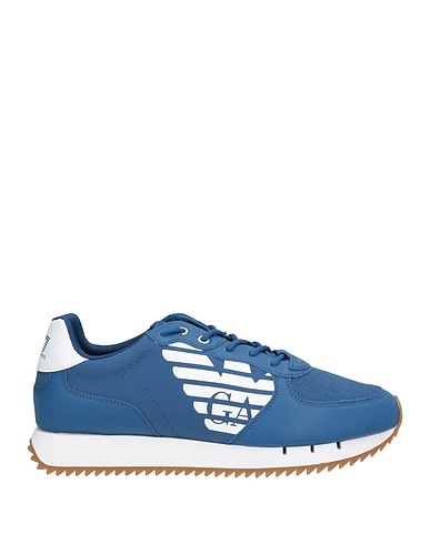 EA7 Sneakers Slate blue 100% Polyester, Cow leather, Polyurethane coated