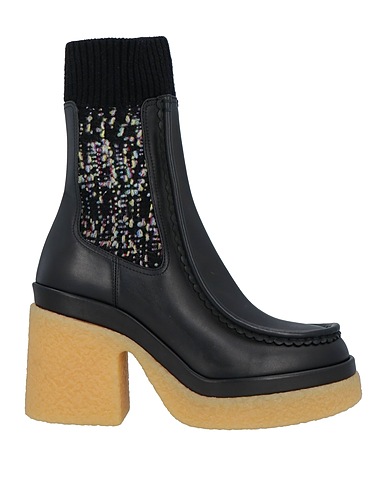 CHLOÉ Ankle boot Black Leather, Textile fibers
