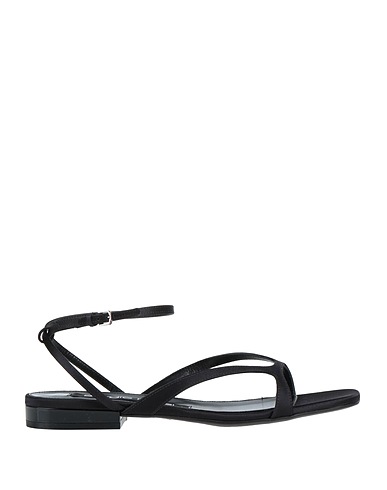 SERGIO ROSSI Sandals Black Leather, Textile fibers