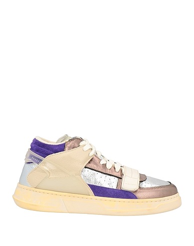 RUN OF Sneakers Silver Leather, Textile fibres