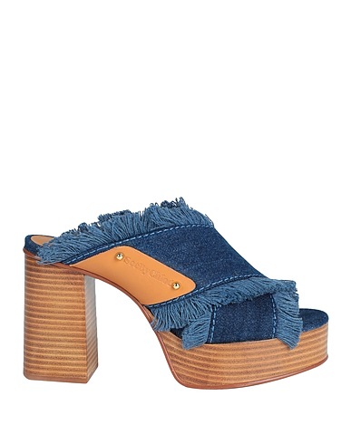 SEE BY CHLOÉ Mules and clogs Blue Textile fibres, Calfskin