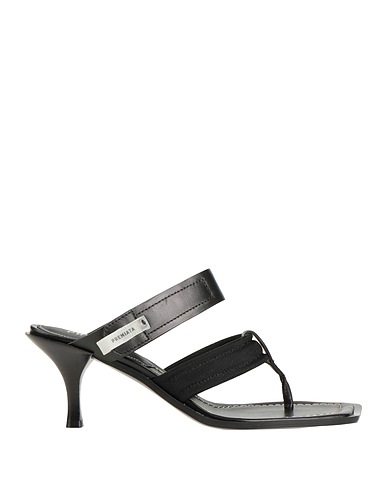 PREMIATA Flip flops Black Leather, Textile fibers