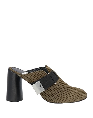 PREMIATA Mules and clogs Dark green Leather, Textile fibers